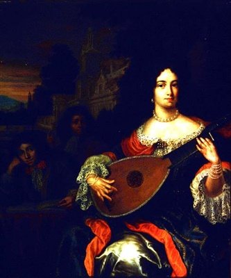 Una signora che suona il liuto con due ragazzi al suo fianco da Eglon Hendrick van der attr. to Neer
