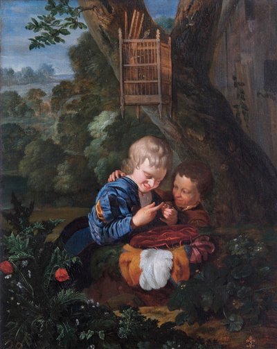 Ragazzi con un Uccello Intrappolato, XVII secolo da Eglon Hendrik van der Neer