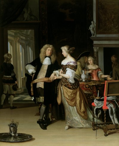 Il fidanzamento: una giovane coppia in un interno elegante, 1678 da Eglon van der Neer