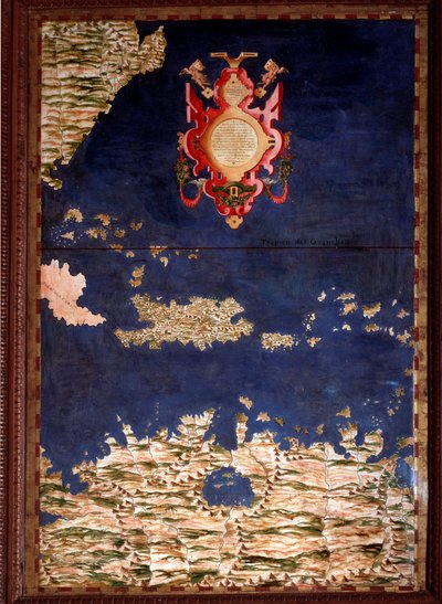 Mappa di Santo Domingo o Hispaniola realizzata da Egnazio Danti (1536-1586) matematico, cosmografo e architetto italiano. Intorno al 1567. Firenze, Palazzo Vecchio, Sala del Mappamondo da Egnazio Danti
