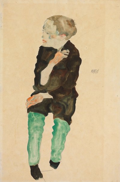 Ragazzo con calze verdi, 1911 da Egon Schiele