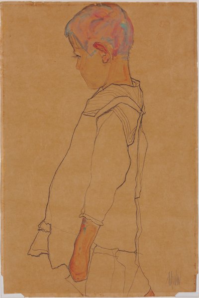 Bambino di profilo rivolto a sinistra da Egon Schiele