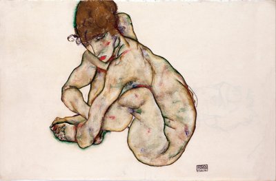Ragazza nuda accovacciata da Egon Schiele