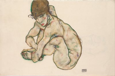 Ragazza nuda accovacciata, 1914 da Egon Schiele