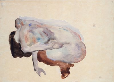 Nudo accovacciato con scarpe e calze nere, vista posteriore da Egon Schiele