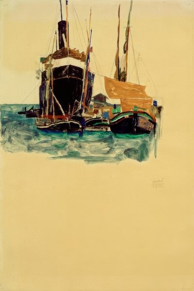 Vaporetti e barche a vela nel porto di Trieste da Egon Schiele