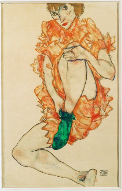 La calza verde (guazzo e matita) da Egon Schiele
