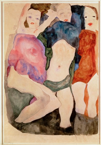 Drei Maedchen [Tre ragazze] (acquerello e matita) da Egon Schiele