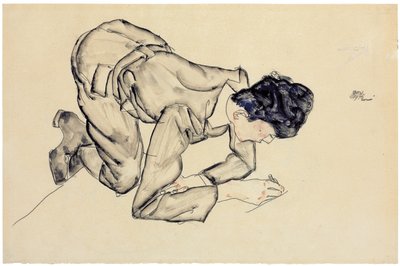 Erich Lederer che disegna sul pavimento da Egon Schiele