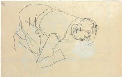 Erich Lederer di profilo, mano alla testa da Egon Schiele