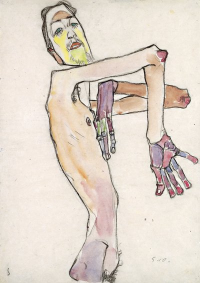 Erwin Dominik Osen nudo con le braccia incrociate da Egon Schiele