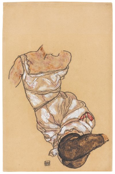 Torso femminile in lingerie e calze nere, 1917 da Egon Schiele