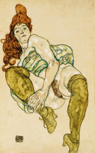 Nudo femminile che abbraccia la gamba destra, 1917 da Egon Schiele