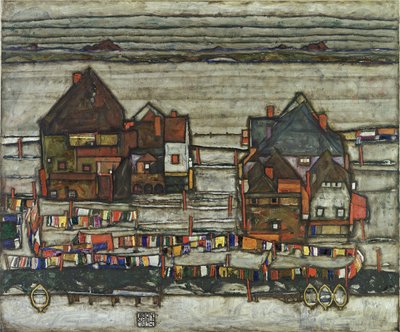 Case con fili per il bucato, 1914 da Egon Schiele