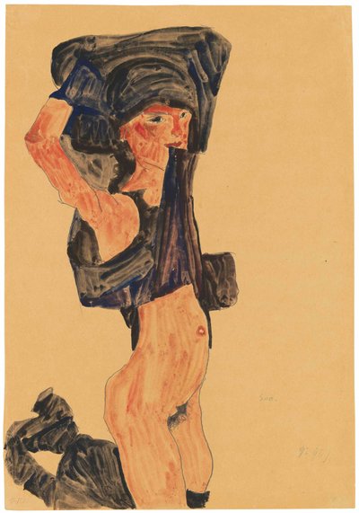 Ragazza inginocchiata che tira la gonna sopra la testa da Egon Schiele