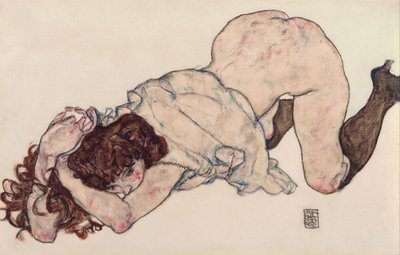Ragazza inginocchiata, appoggiata su entrambi i gomiti, 1917 da Egon Schiele