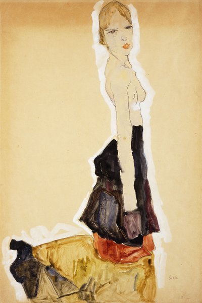 Ragazza inginocchiata con gonna spagnola, 1911 da Egon Schiele