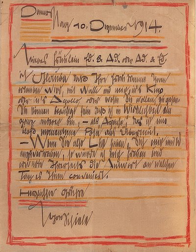 Lettera artistica di Egon Schiele alle sorelle Edith e Adele Harms del 10 dicembre 1914 da Egon Schiele