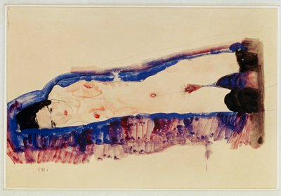 Nudo reclinato con calze nere ... (acquerello e matita) da Egon Schiele