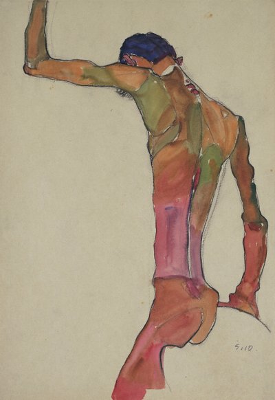 Nudo maschile con braccio alzato da Egon Schiele