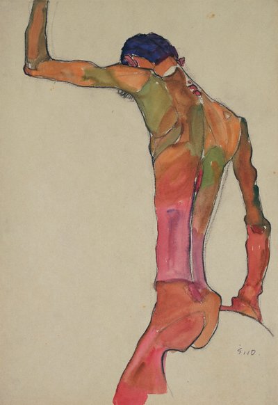 Nudo maschile con braccio alzato da Egon Schiele