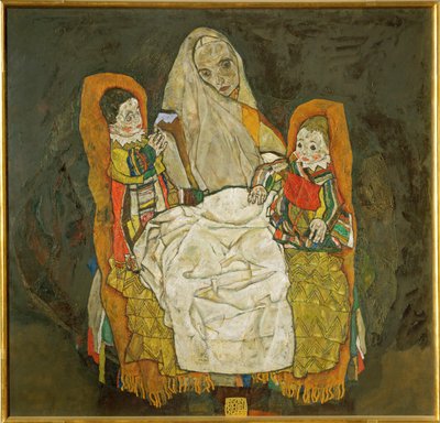 Madre con due bambini (olio su tela) da Egon Schiele
