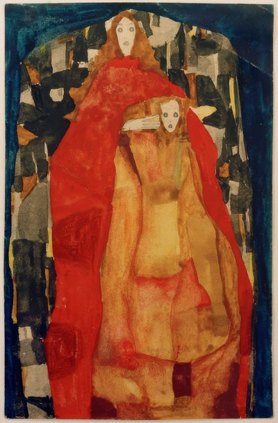 Madre con bambino in mantello rosso da Egon Schiele