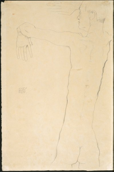Uomo nudo con le braccia alzate (recto) da Egon Schiele