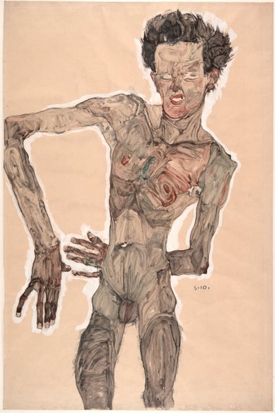 Autoritratto nudo, smorfia, 1910 da Egon Schiele