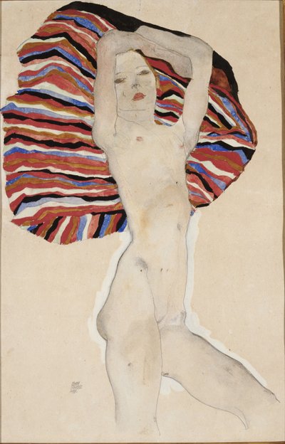 Nudo contro materiale colorato da Egon Schiele