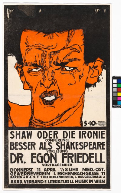 Plakat "Shaw oder die Ironie" - Vortrag Egon Friedell da Egon Schiele