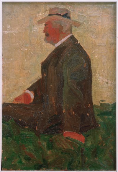 Ritratto di un uomo barbuto con cappello di paglia da Egon Schiele