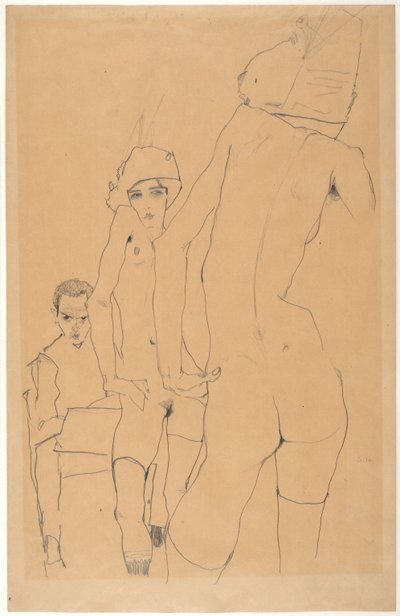 Schiele con Modella Nuda davanti allo Specchio da Egon Schiele