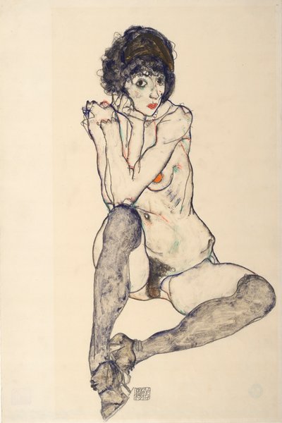 Nudo femminile seduto, gomiti appoggiati sul ginocchio destro, 1914 da Egon Schiele