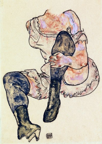 Donna seduta con gamba sinistra piegata (Torso) da Egon Schiele