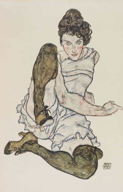 Donna seduta con le gambe raccolte, 1917 da Egon Schiele