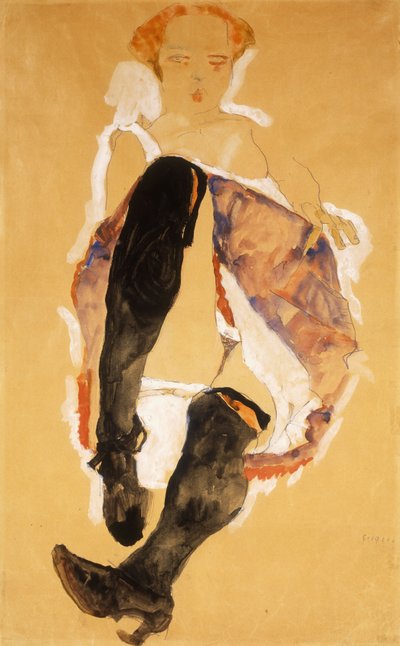 Donna seduta con calze nere, 1911 da Egon Schiele