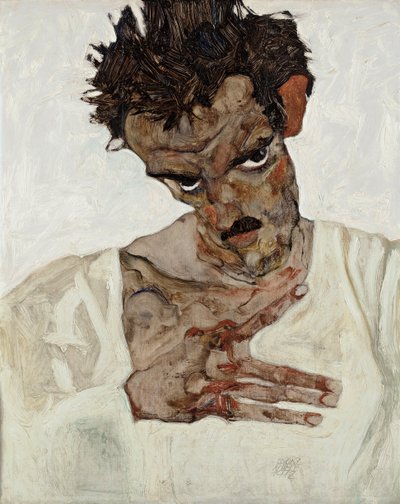 Autoritratto con la testa china da Egon Schiele