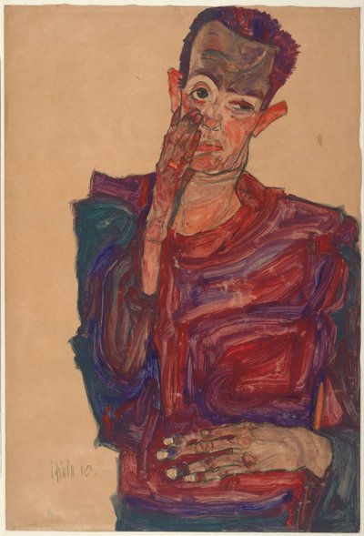Autoritratto con Palpebra Tirata Giù, 1910 da Egon Schiele