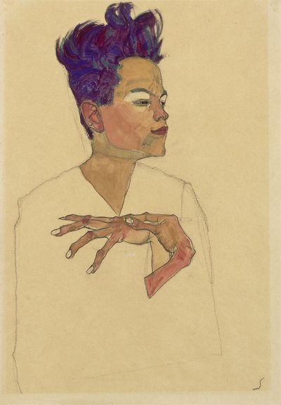Autoritratto con mani sul petto, 1910 da Egon Schiele