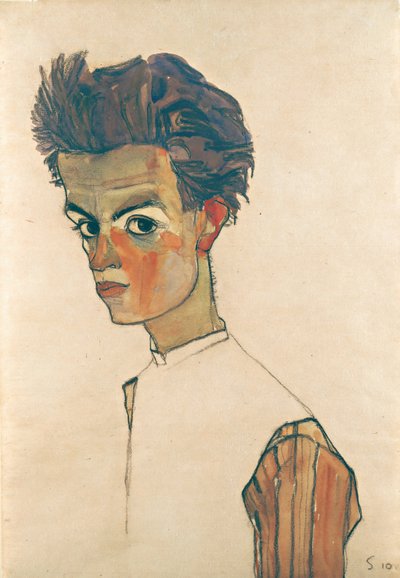 Autoritratto con camicia a righe, 1910 da Egon Schiele