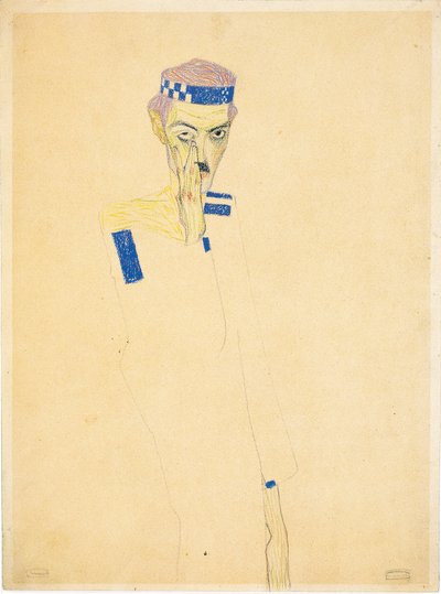 Autoritratto con fascia a quadri blu da Egon Schiele