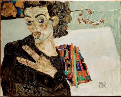 Autoritratto con dita separate da Egon Schiele