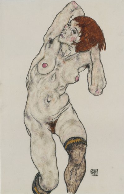 Nudo in piedi con calze nere da Egon Schiele