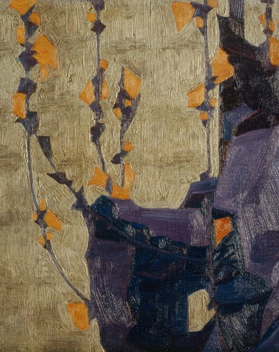 Fiore stilizzato su sfondo decorativo ... (bronzo) da Egon Schiele