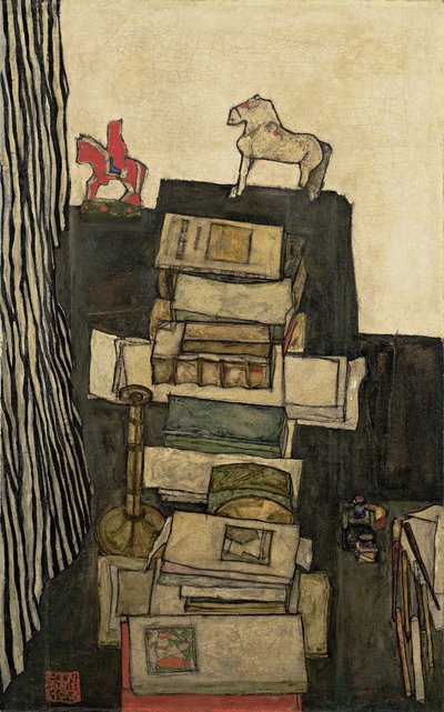 Natura morta con libri, scrivania di Schiele da Egon Schiele