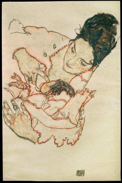 Stillende Mutter - Madre che allatta ... (acquerello e pastello nero) da Egon Schiele