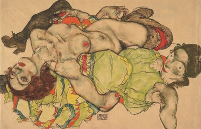 Due ragazze sdraiate intrecciate da Egon Schiele