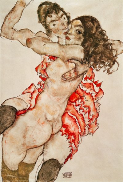 Due donne che si abbracciano da Egon Schiele