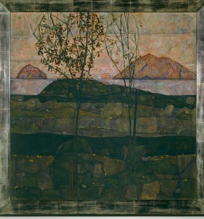 Versinkende Sonne (olio su tela) da Egon Schiele
